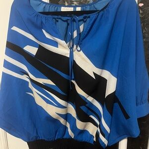 New York & Co blue graphic print blouse Size M